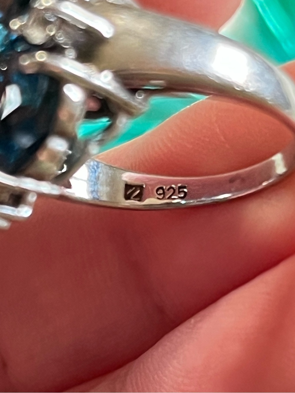 Sterling Silver 925 Blue White CZ Floral Flower Ring - Size 7.75 - Picture 6 of 7